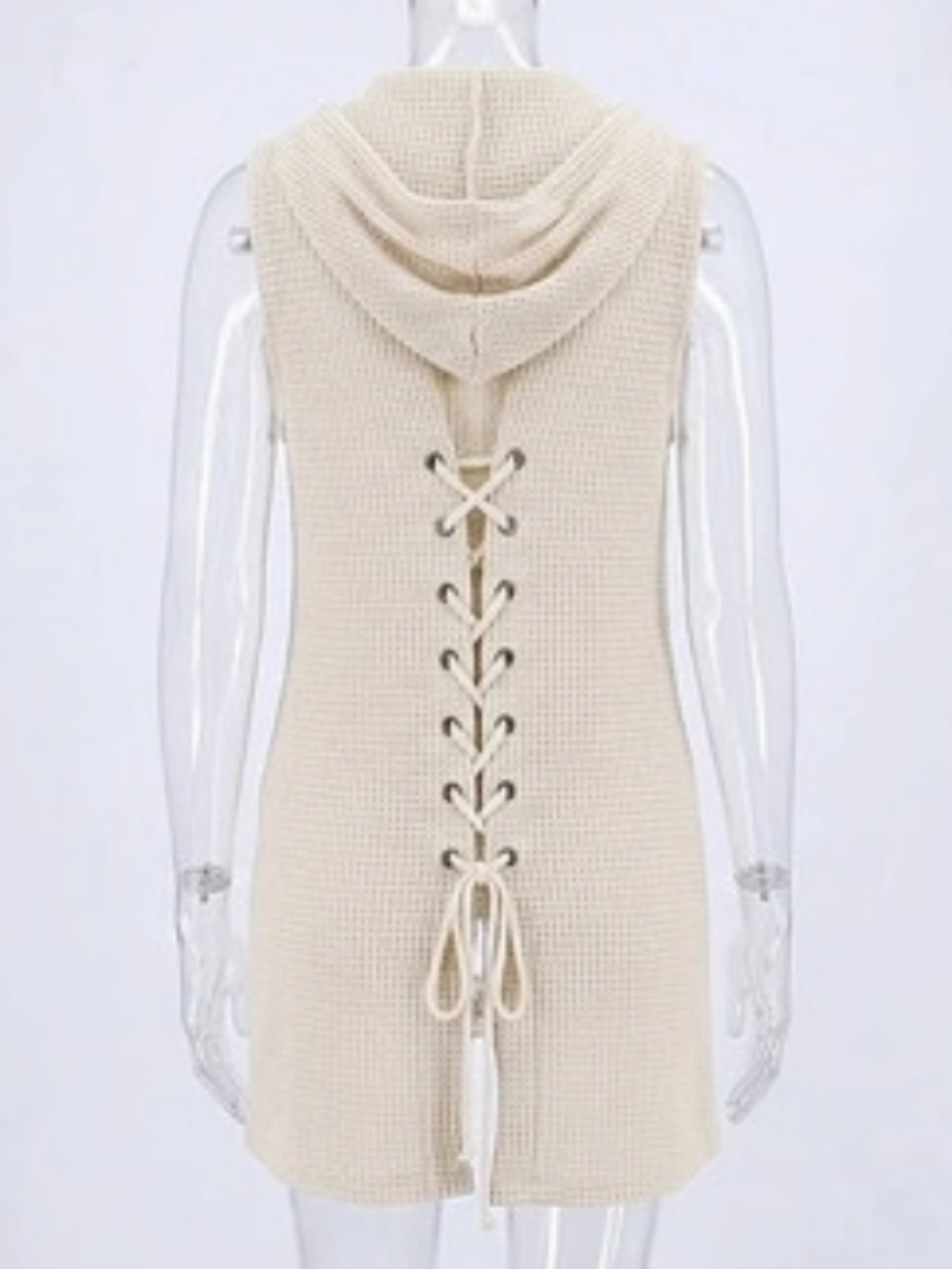 Cream Lace-Up Knit Shrug